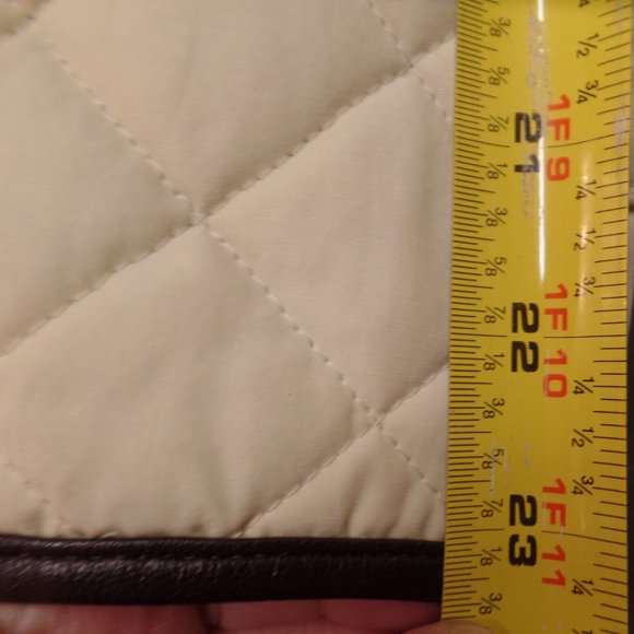 Coach Women's Bone Colored Quilted Puffer Jacket W Brown Leather Trim Snap Up S - Picture 9 of 10